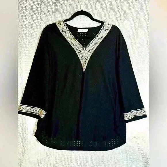 XXL LIOFER Women Top Black & Tan Trim Poly Spandex A1 - Picture 1 of 5